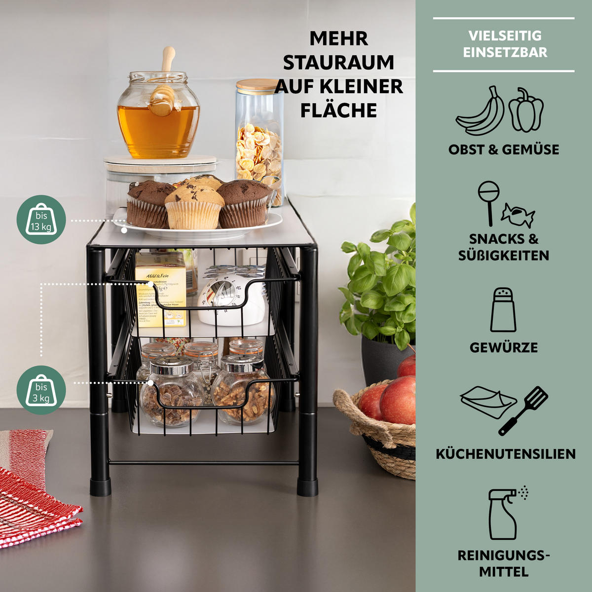 SCHUBLADENREGAL, schwarz, Metall, Kunststoff - Schwarz, Metall (27.5/31/42.5cm) - bremermann