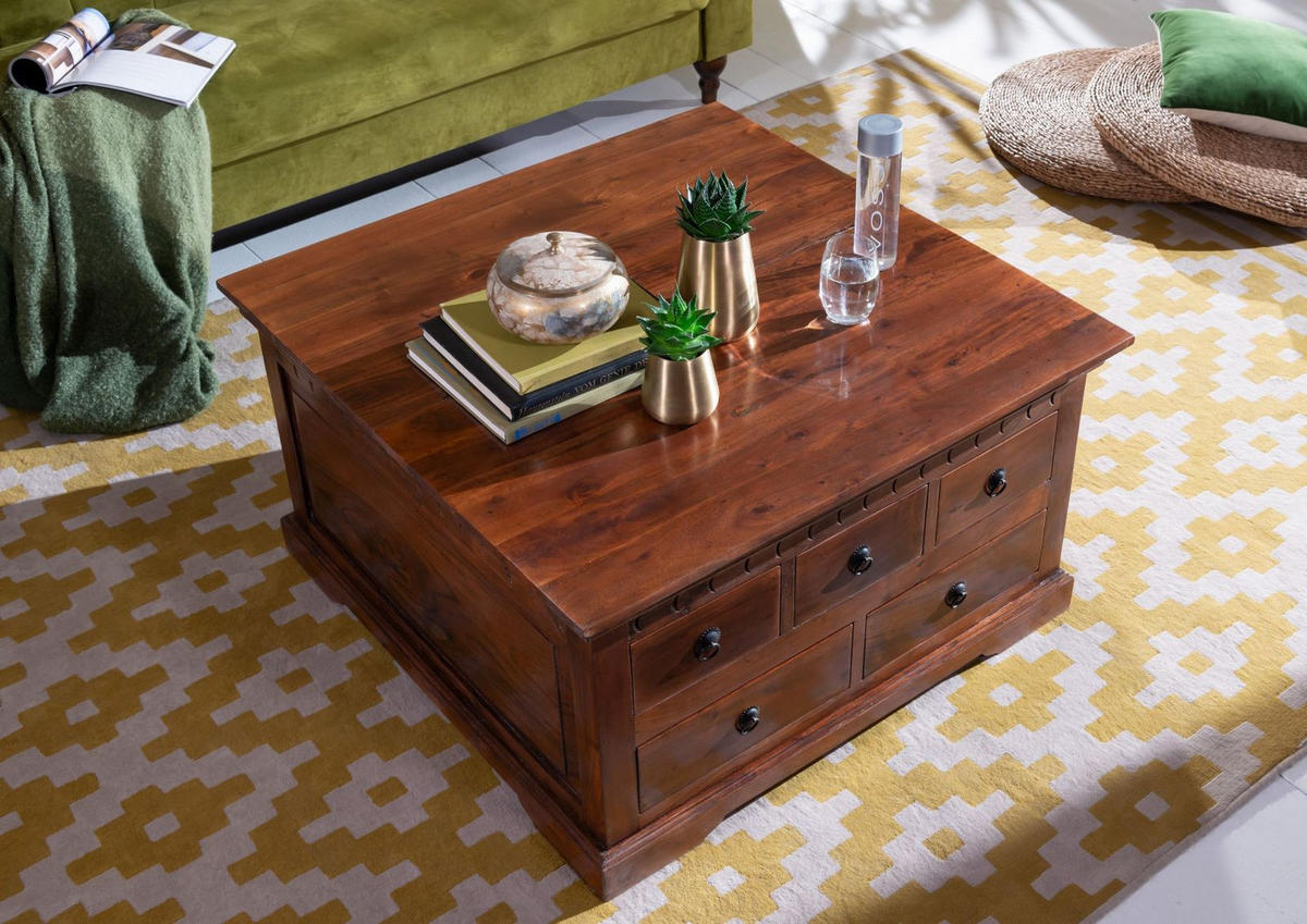 COUCHTISCH Akazie 90x90x50 nougat lackiert OXFORD #320 - Dunkelbraun, Holzwerkstoff (90/90/50cm) - Massivmoebel24