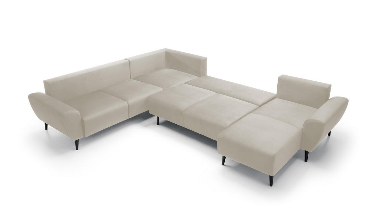 ECKSOFA BOSCO U-Form, Monolith-Stoff, freistehend, mit verstellbaren Kopfstützen, Sofa für Familien, Größe: 340x270x98cm, Farbe: Beige - Beige, Holz/Textil (340/270cm) - DomoHome