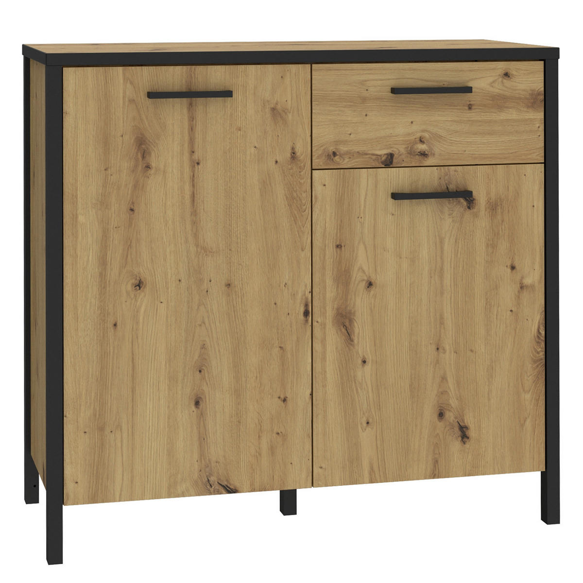 KOMMODE - Eiche Artisan Dekor / Schwarz - Schwarz/Braun, Holzwerkstoff/Kunststoff (95/88/40cm) - home24