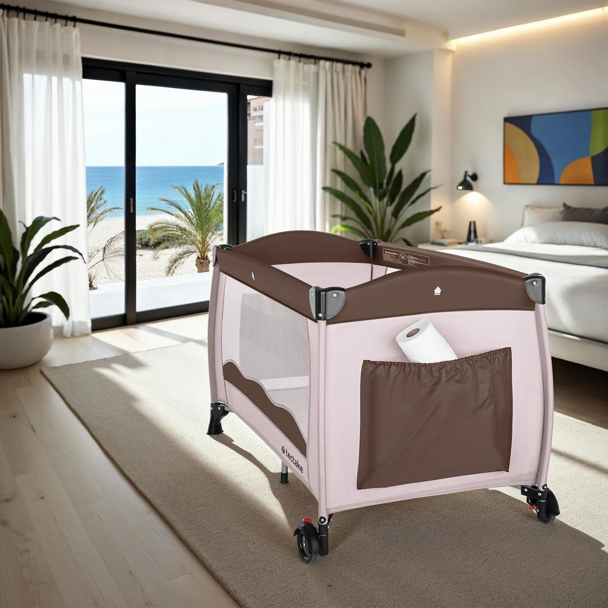 KINDER REISEBETT ,inklusive Tragetasche, 126 x 65 x 80 cm,coffee - Schwarz, Textil (65/80/126cm) - tectake