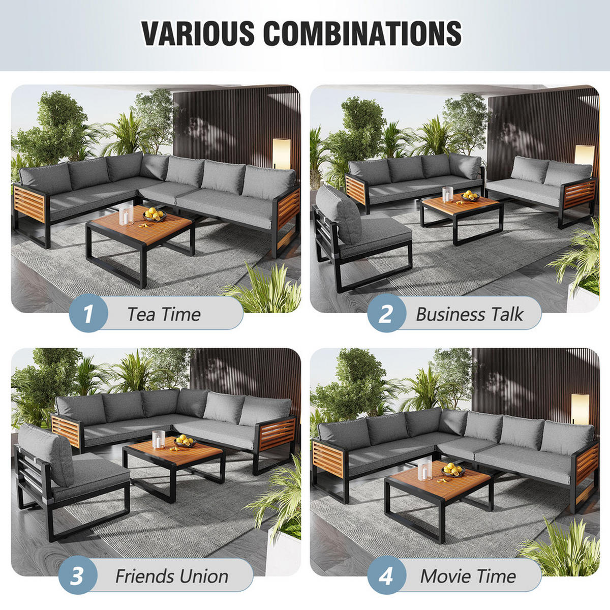 GARTENSET 5-tlg 5-6 Personen Metallrahmen - Grau, Metall - Raelunyi