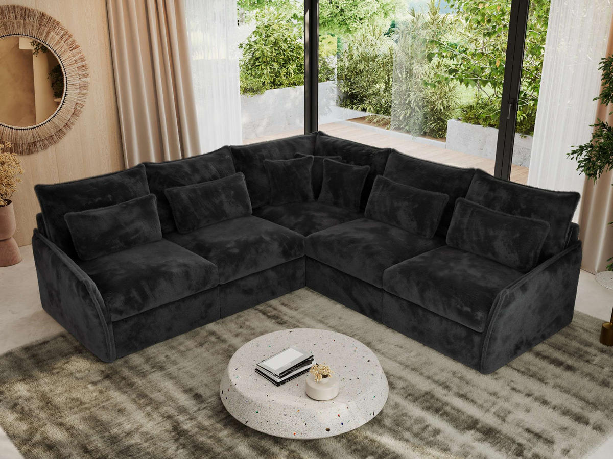ECKSOFA VERSO L Dunkelgrau Plüsch - Dunkelgrau/Schwarz, Kunststoff/Textil (270/270cm) - MKS