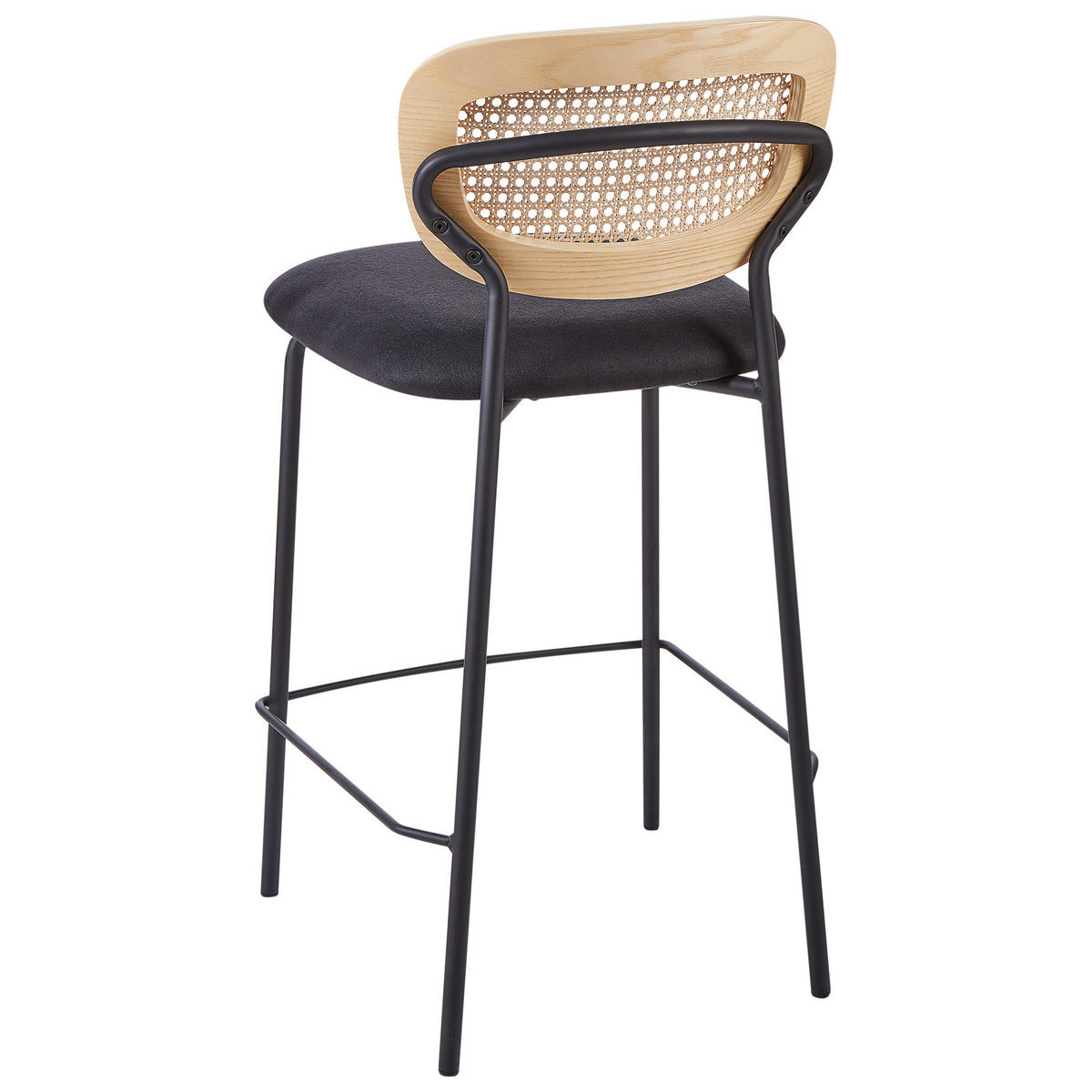 BARSTUHL 2er-Set Rattan Schwarz Mayetta - Naturfarben, Textil (45/90/43cm) - Beliani