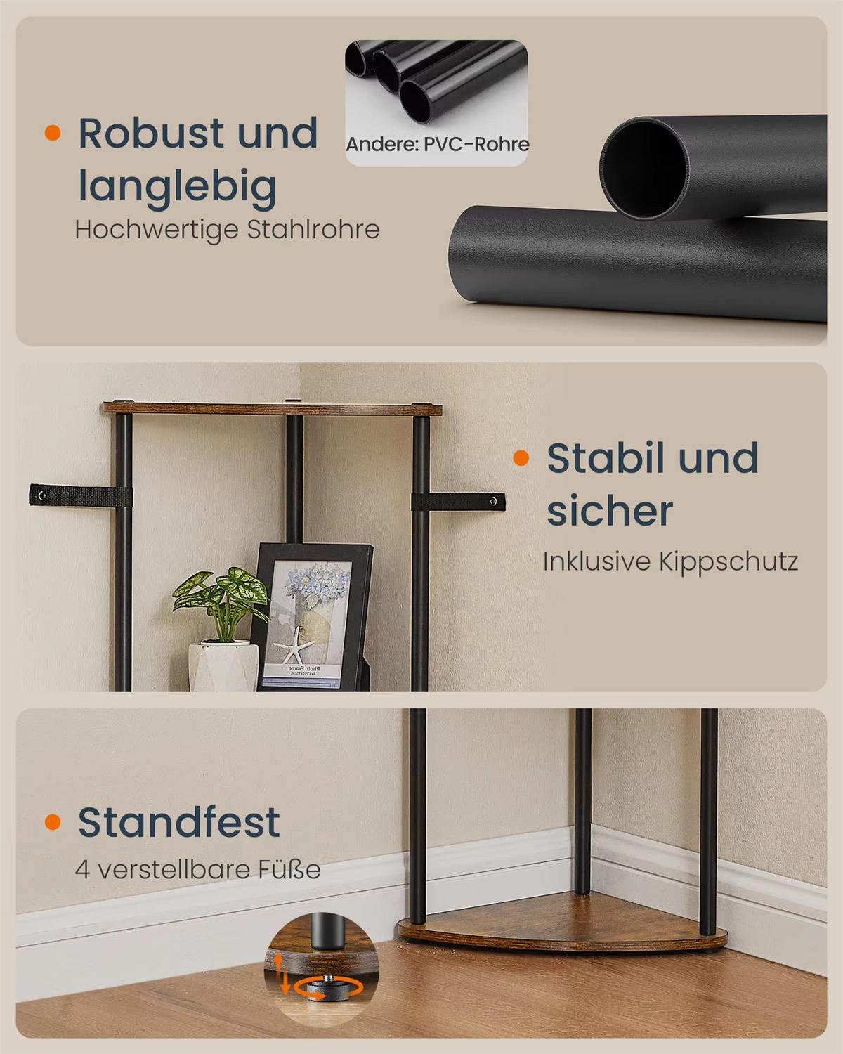 ECKREGAL 5 Ebenen Standregal werkzeuglose Montage - Braun, Metall (30/186/40cm) - Kaket