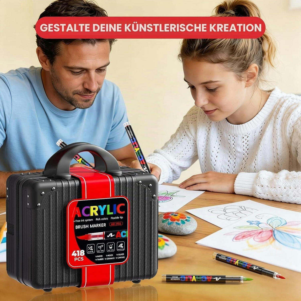 ACRYLSTIFTE Set 418 Farben mit 1-5 mm Pinselspitze - Multicolor, Kunststoff (1.3/1.3/15.2cm)