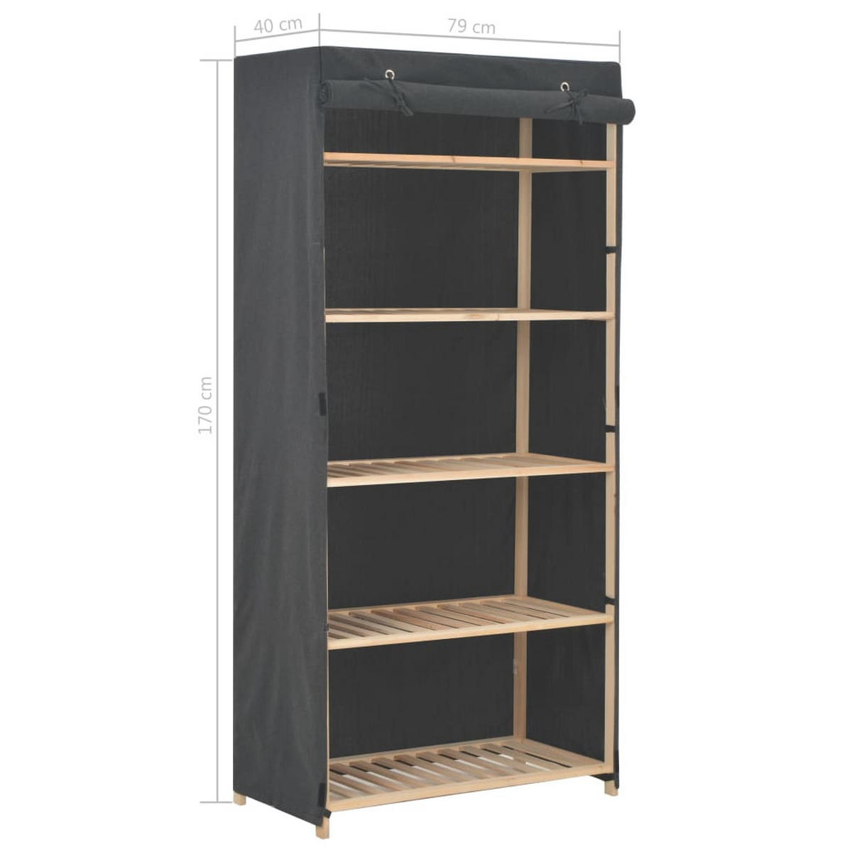 STOFFSCHRANK mit 4 Feste Böden, 1 Rolltür 79/40/170 cm Grau - Grau, Holz (79/170/40cm) - vidaXL