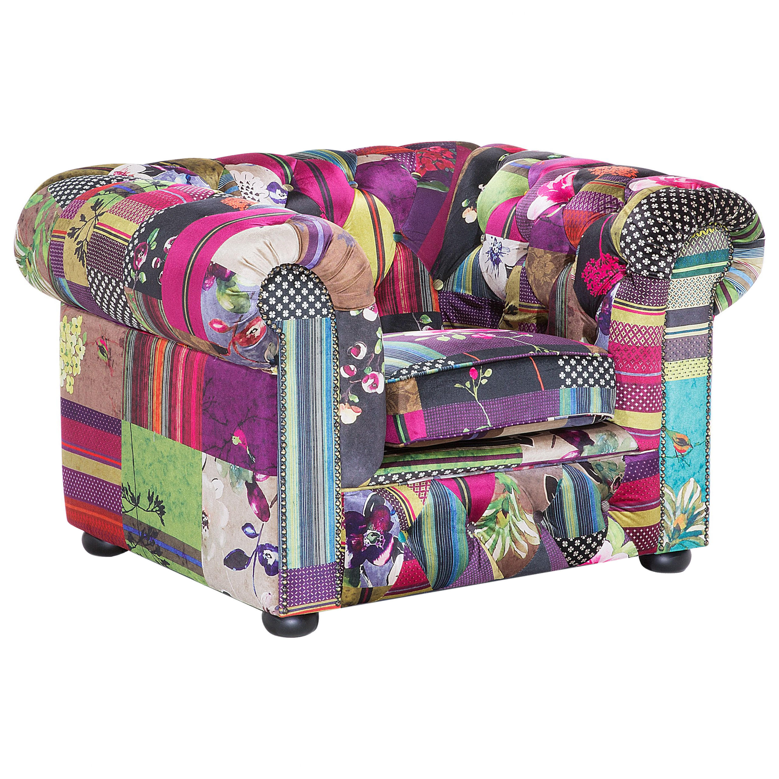 SESSEL Polsterbezug Patchwork violett Chesterfield - Multicolor, Textil (108/71/95cm) - Beliani