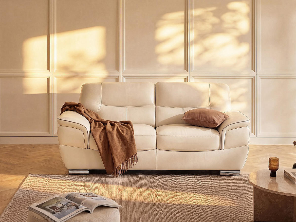 SOFA - 2 Personen - leder - elfenbeinfarben Thibault - Weiß, Leder (168/87/93cm) - Vente-Unique