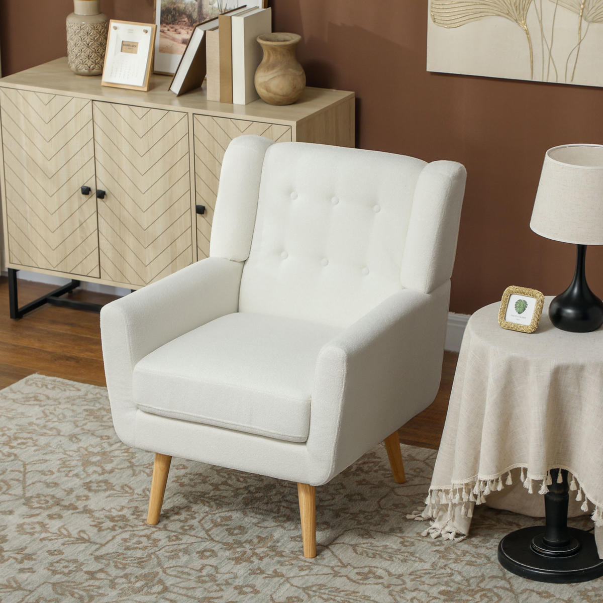SESSEL Wohnzimmer Gepolstert Ohrensessel mit Teddy-Fleece-Optik, Holzbeine Weiß - Weiß, Kunststoff (72/89/75cm) - HOMCOM