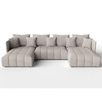 WOHNLANDSCHAFT Veliro U Beige 353/180/83 cm mit Schlaffunktion und Bettkasten - Beige/Schwarz, Kunststoff/Textil (353/83/180cm) - AX Living