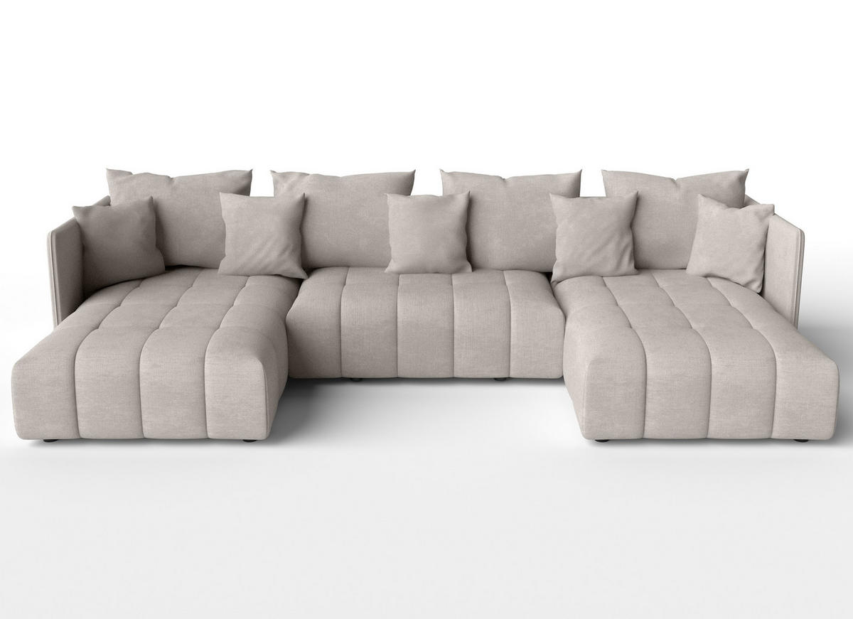 WOHNLANDSCHAFT Veliro U Beige 353/180/83 cm mit Schlaffunktion und Bettkasten - Beige/Schwarz, Kunststoff/Textil (353/83/180cm) - AX Living