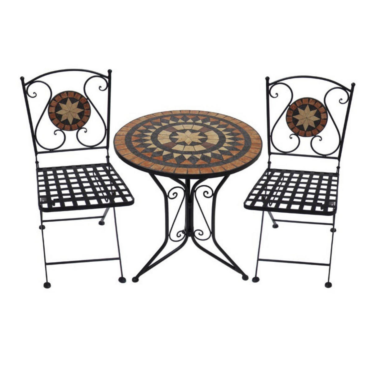 BISTRO-SET Sarah 3-tlg. Schwarz Stahl Balkonset Gartenmöbel-Set - Schwarz, Metall - DELUKE