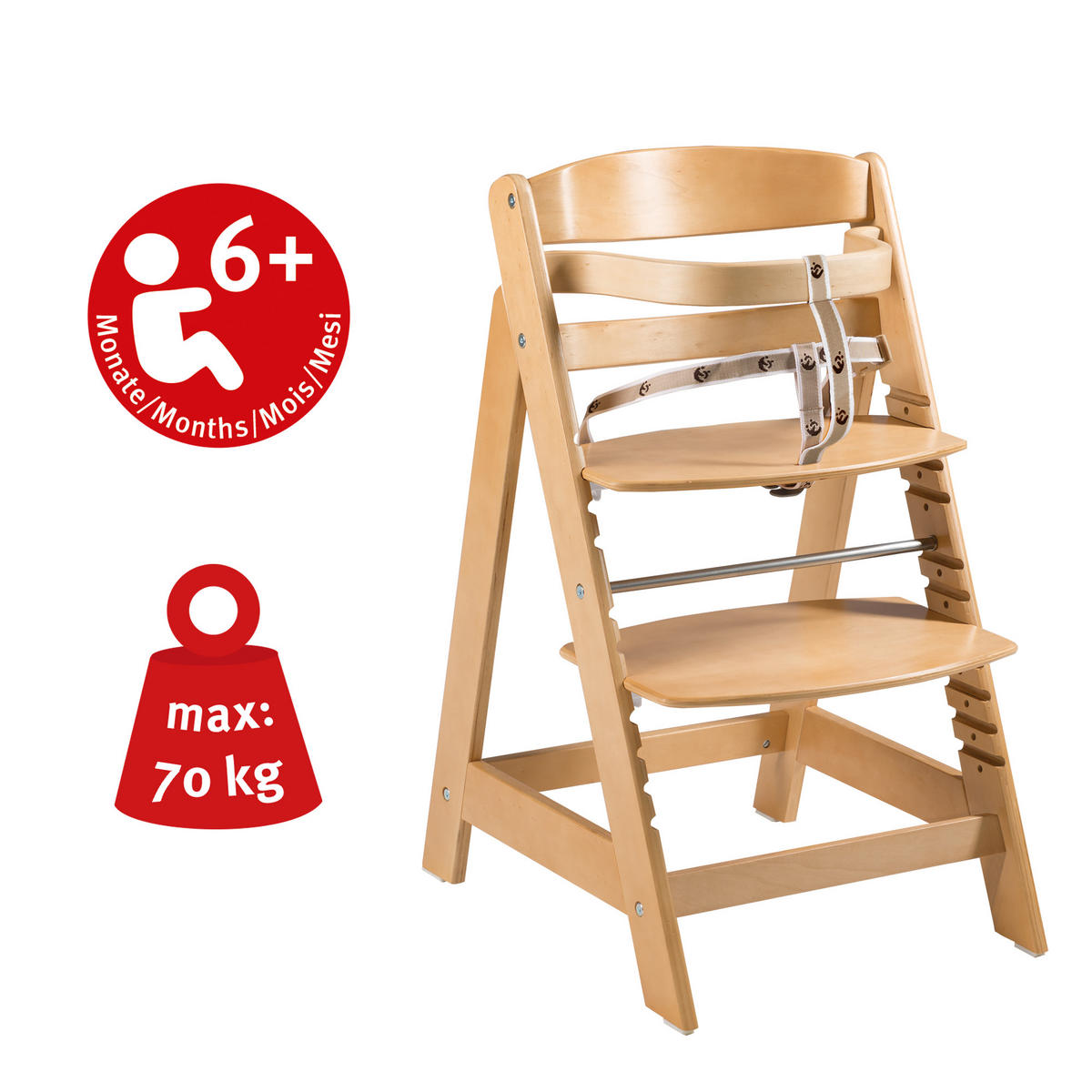 KINDERHOCHSTUHL - Sit Up CLICK - natur lackiert - Naturfarben, Holzwerkstoff (44.5/80/54cm) - Roba
