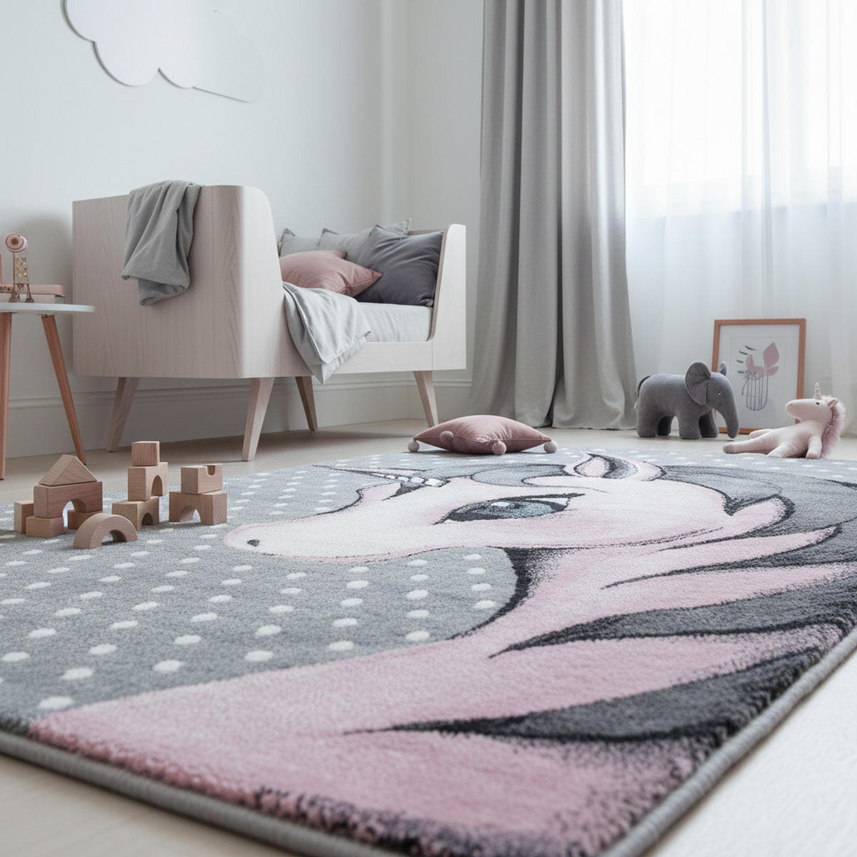 TEPPICH Kinder Einhorn Polypropylen saugroboter Kurzflor Kinderzimmer Pink Rechteckig 140x200 - Rosa, Textil (140/200cm) - KADIMA DESIGN