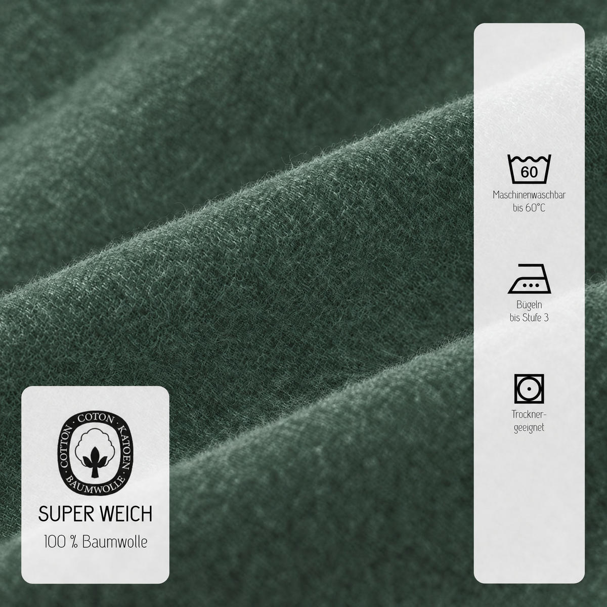 SPANNBETTTUCH Premium Biber Melange UNI dunkelgrün, 90x190 cm - 100x200 cm - Dunkelgrün, Textil (100/200cm) - biberna