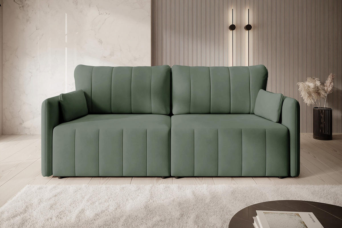 SCHLAFSOFA Pierra Hellgrün hydrophober Samt - Schwarz/Grün, Kunststoff/Textil (215/100/112cm) - Selsey