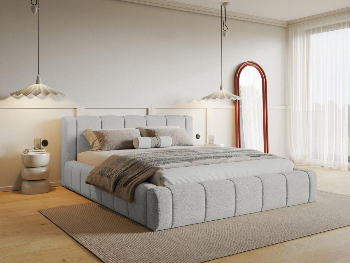 POLSTERBETT Nedi 140x200 cm, Grau - Grau, Textil (140/200cm) - Fedve