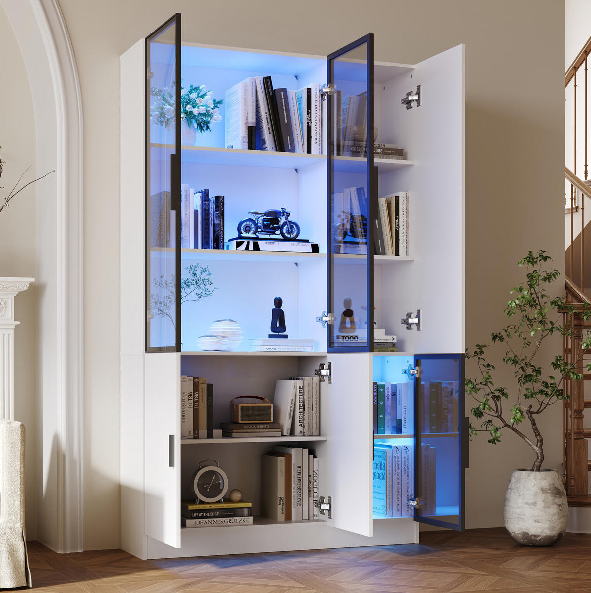 HIGHBOARD 120/200/35 cm Weiß aus Spanplatte und Glas mit LED-Beleuchtung - Weiß, Holzwerkstoff (35/200/120cm) - OKMYHOME