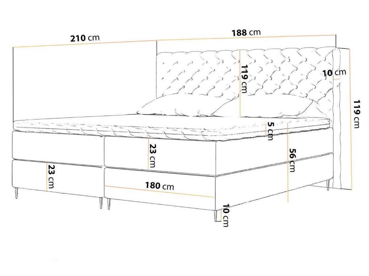 BOXBETT Bergamo 180x200 Braun - Schwarz/Braun, Holz/Textil (180/200cm) - Graingold