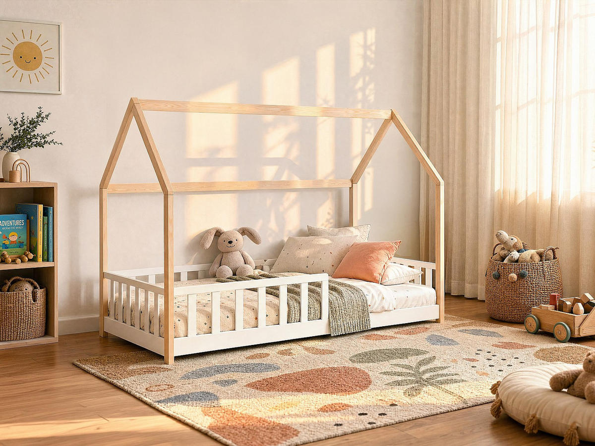 HAUSBETT - 1 Person - holz - naturfarben hell, weiß Martevi - Weiß, Holz (90/190cm) - Vente-Unique