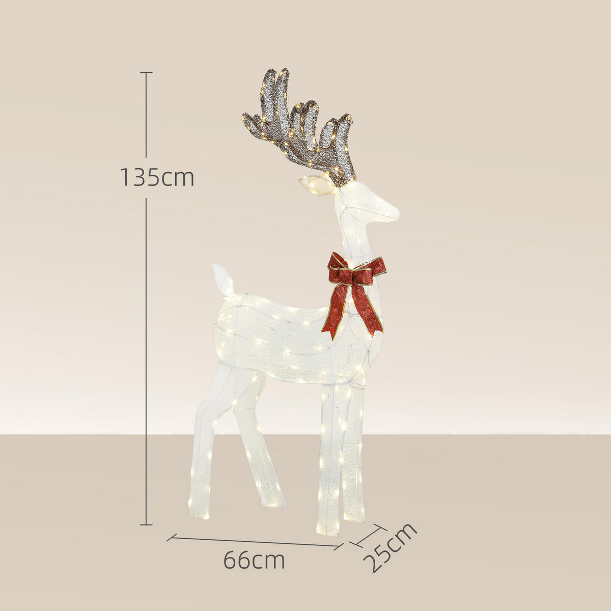 137ER LED Rentier, Weihnachtsdeko in warmweiß, Weihnachtsbeleuchtung - Silberfarben, Textil (25/135/66cm) - Outsunny