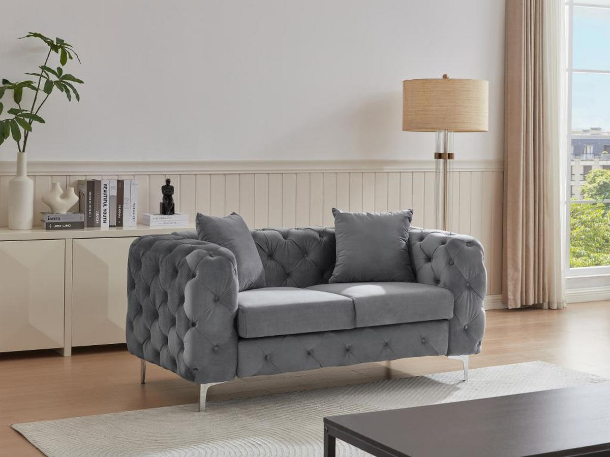 CHESTERFIELD-SOFA 2-Sitzer - Samt - Anthrazit - EDWINA - Anthrazit, Textil (91/76/162cm) - Vente-Unique