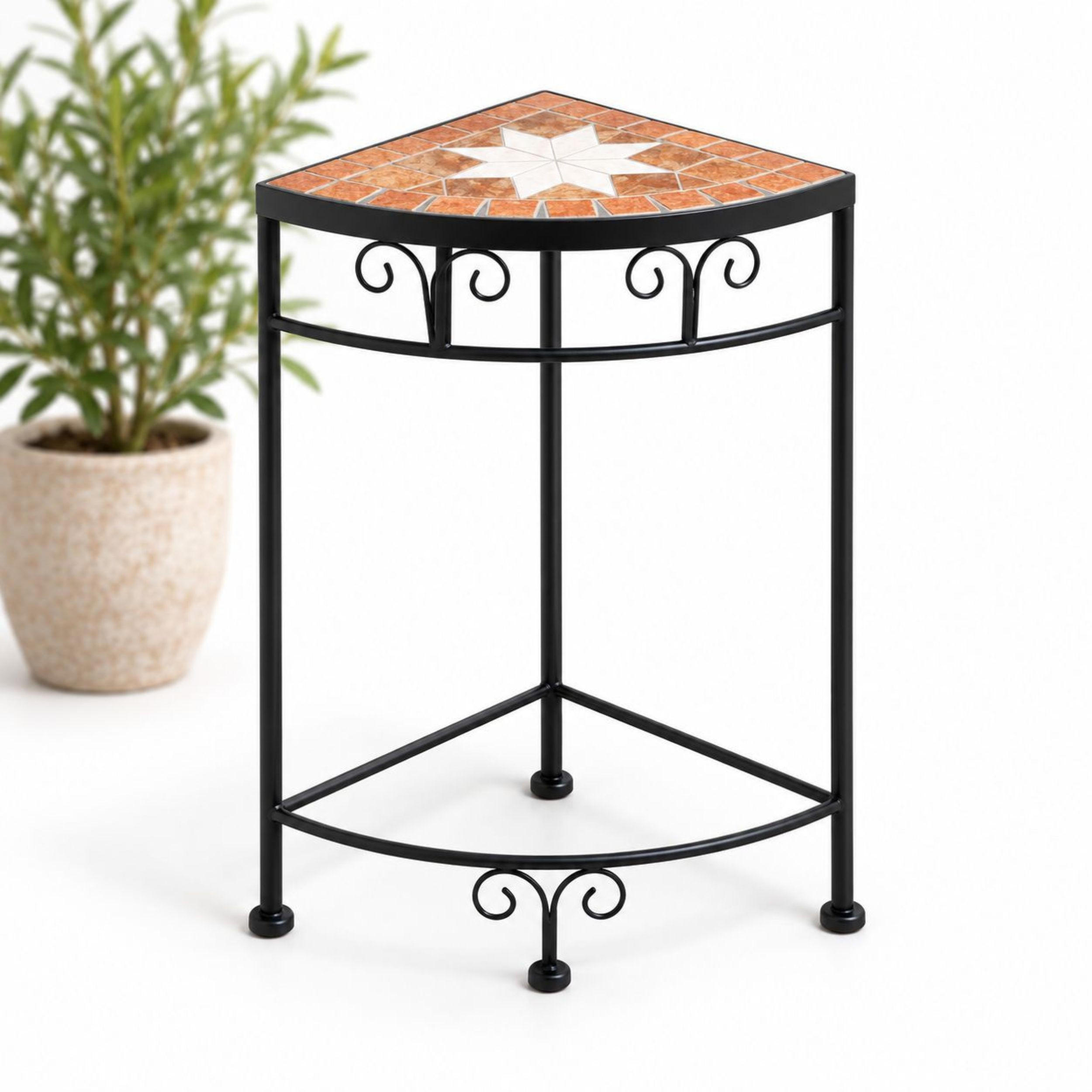 BLUMENHOCKER Ecke mit Mosaik Metall Schwarz/Terrakotta 25/25/52 cm - Schwarz, Metall (25/52/25cm) - DanDiBo
