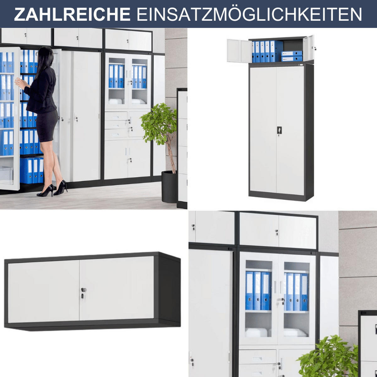 SCHRANKERWEITERUNG Aktenschrank mit 2 Flügeltüren 38x90x40cm Anthrazit-Weiß - Anthrazit, Metall (90/38/40cm) - DELUKE