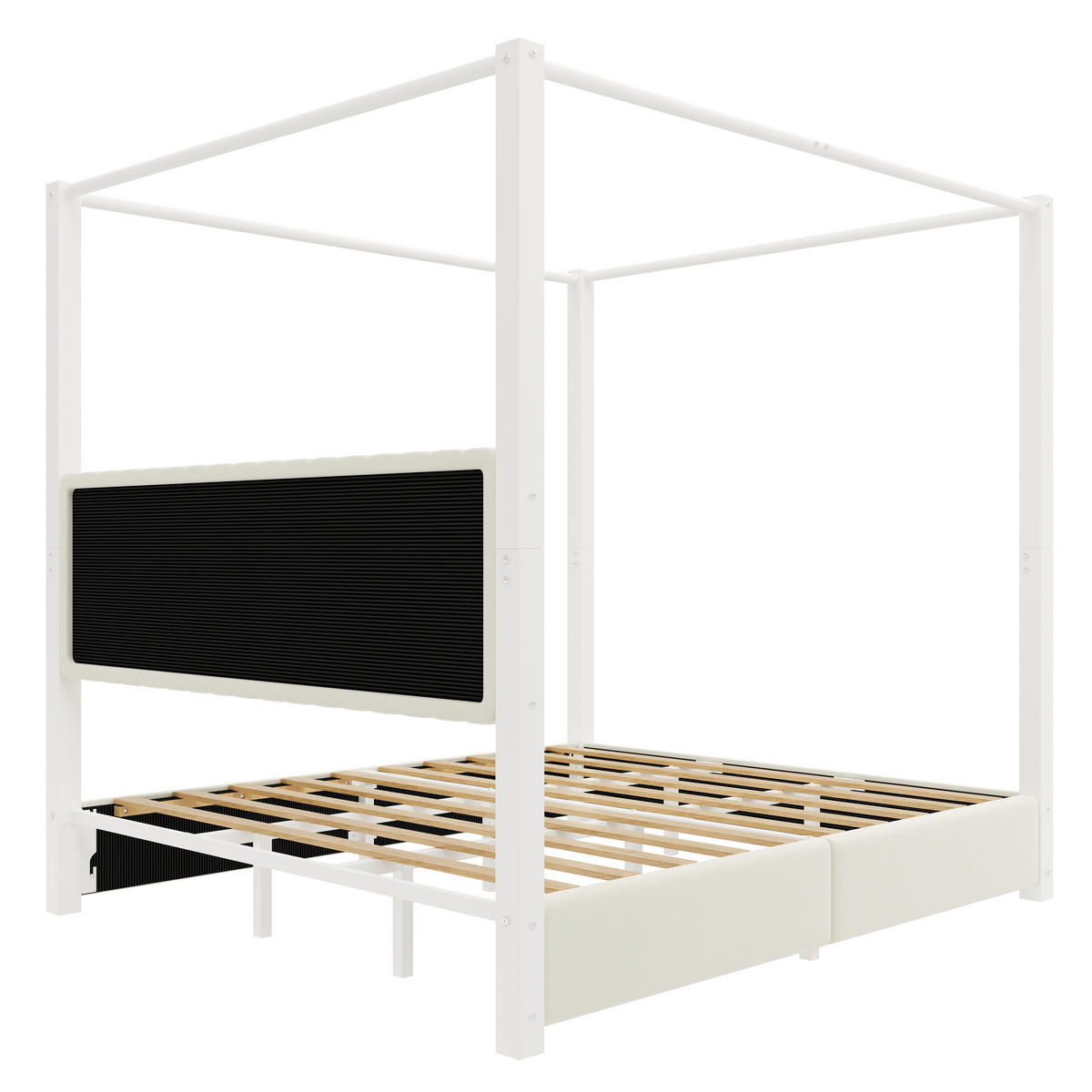 POLSTERBETT 180/200 cm in Beige & Weiß mit Himmelbettgestell und Kopfteil - Beige/Weiß, Holzwerkstoff/Textil (180/200cm) - WISHDOR