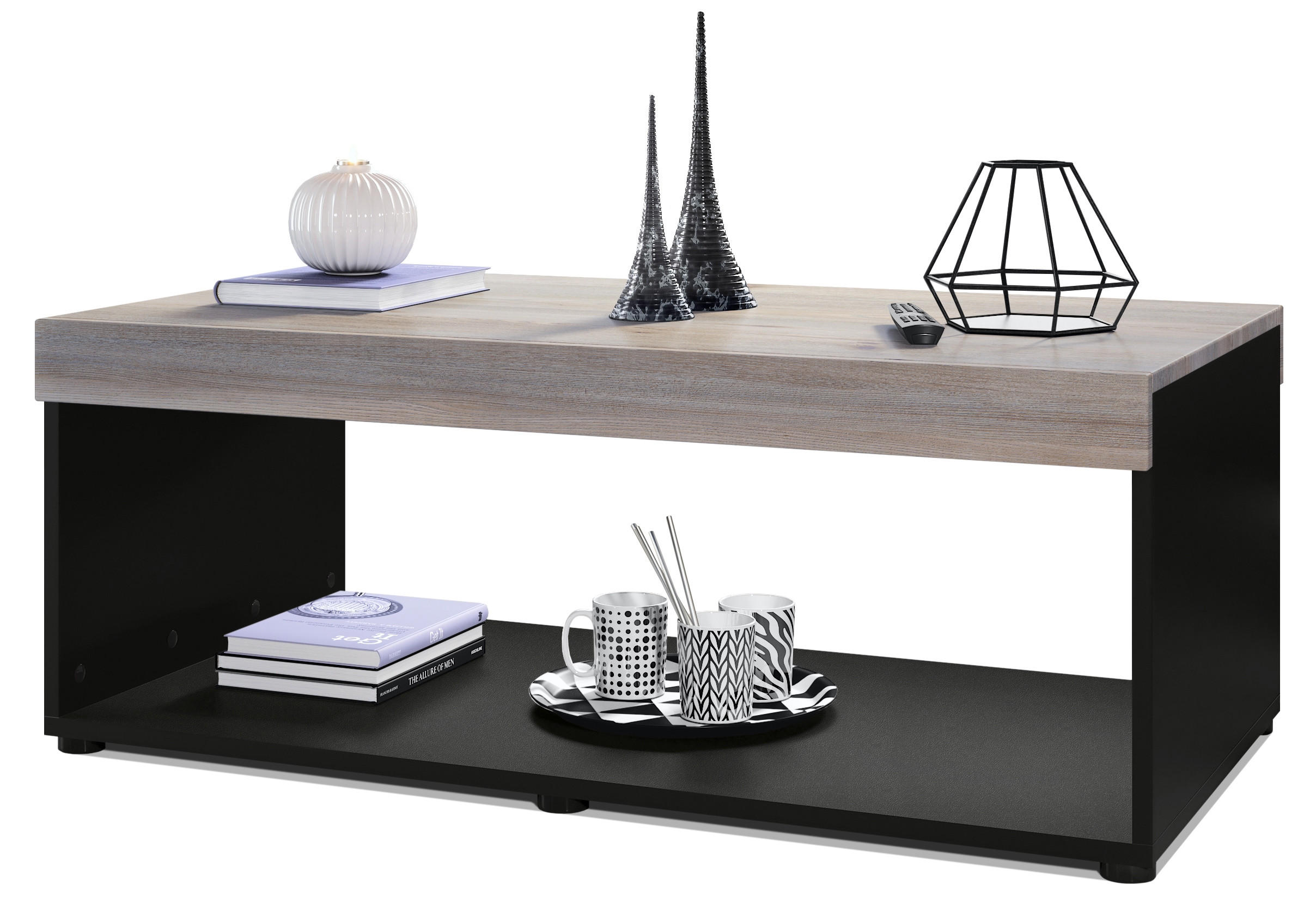 COUCHTISCH Pure Tischplatte und Blenden in Eiche Nordic - Silbereichenfarben, Holzwerkstoff (58/104/40.5cm) - Vladon