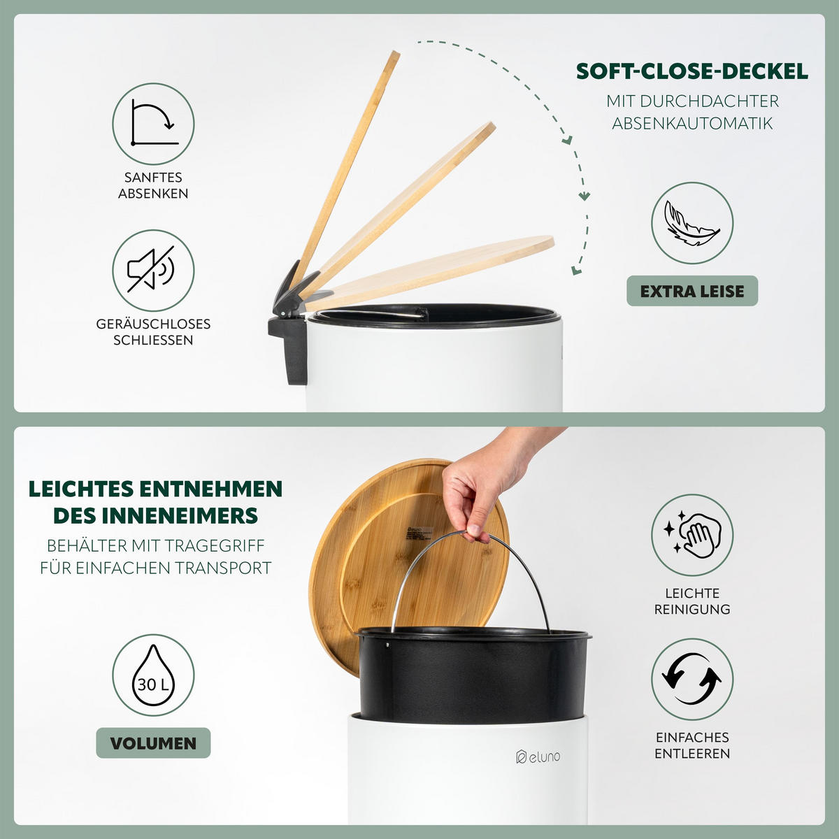 ABFALLEIMER 30 Liter, weiß, Metall - Weiß, Metall (30.5/60/39cm) - eluno