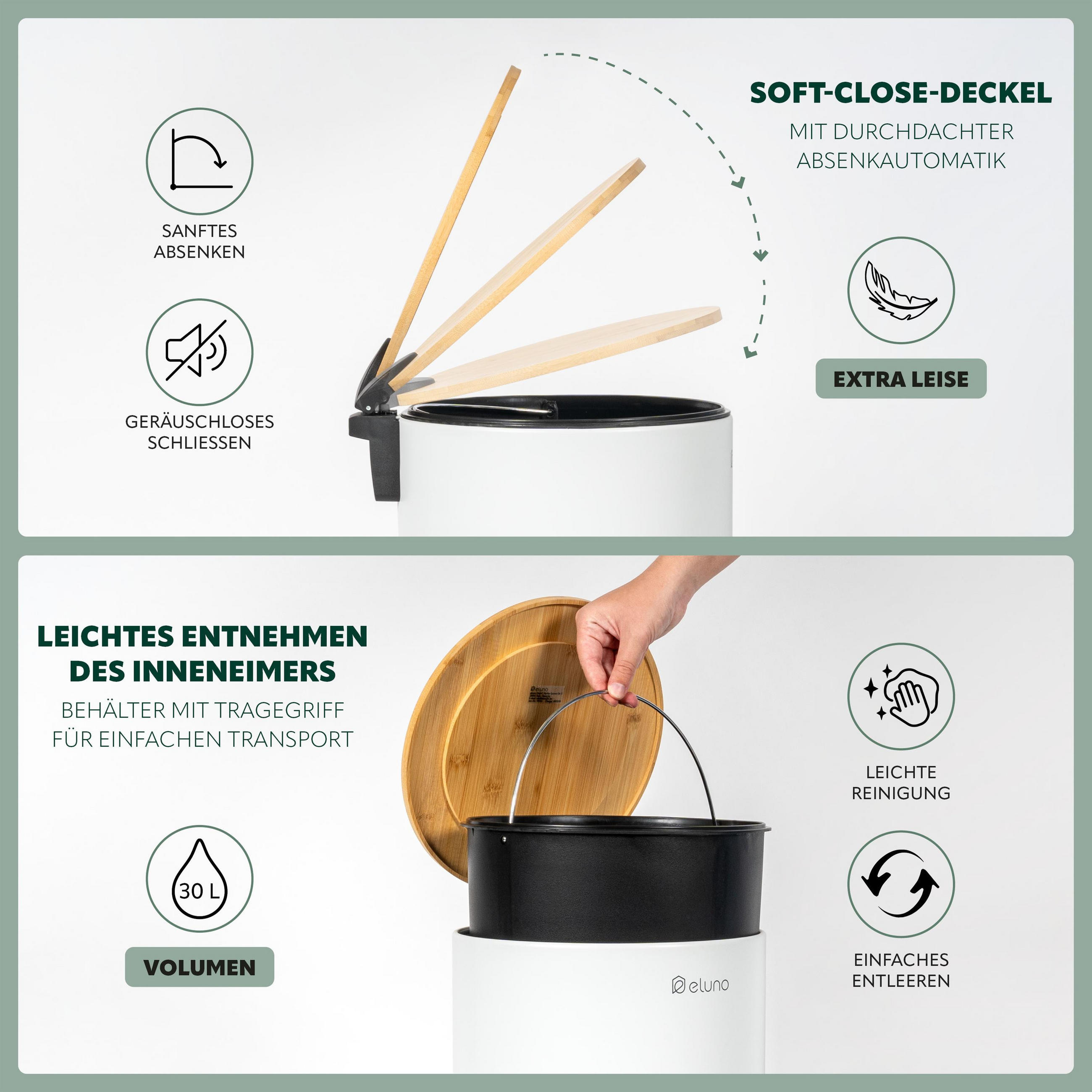 Thumbnail - eluno Abfalleimer, Weiß, Metall, 30.5x60x39 cm, Küchen, Küchenausstattung, Mülleimer