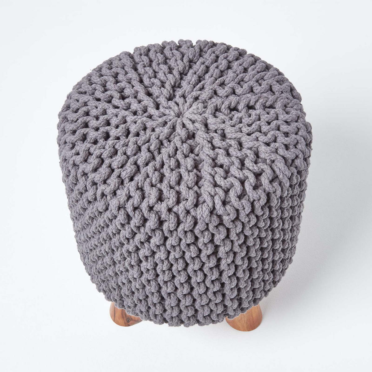 STRICK-HOCKER grau, Dreibein 32/32/42 cm - Grau, Textil (32/42/32cm) - Homescapes