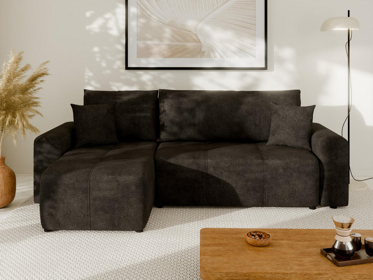 ECKSOFA Nolani mit Schlaffunktion & Bettkasten – Modern & Bequem - Graphitfarben, Kunststoff (248/145cm) - Panda Möbel