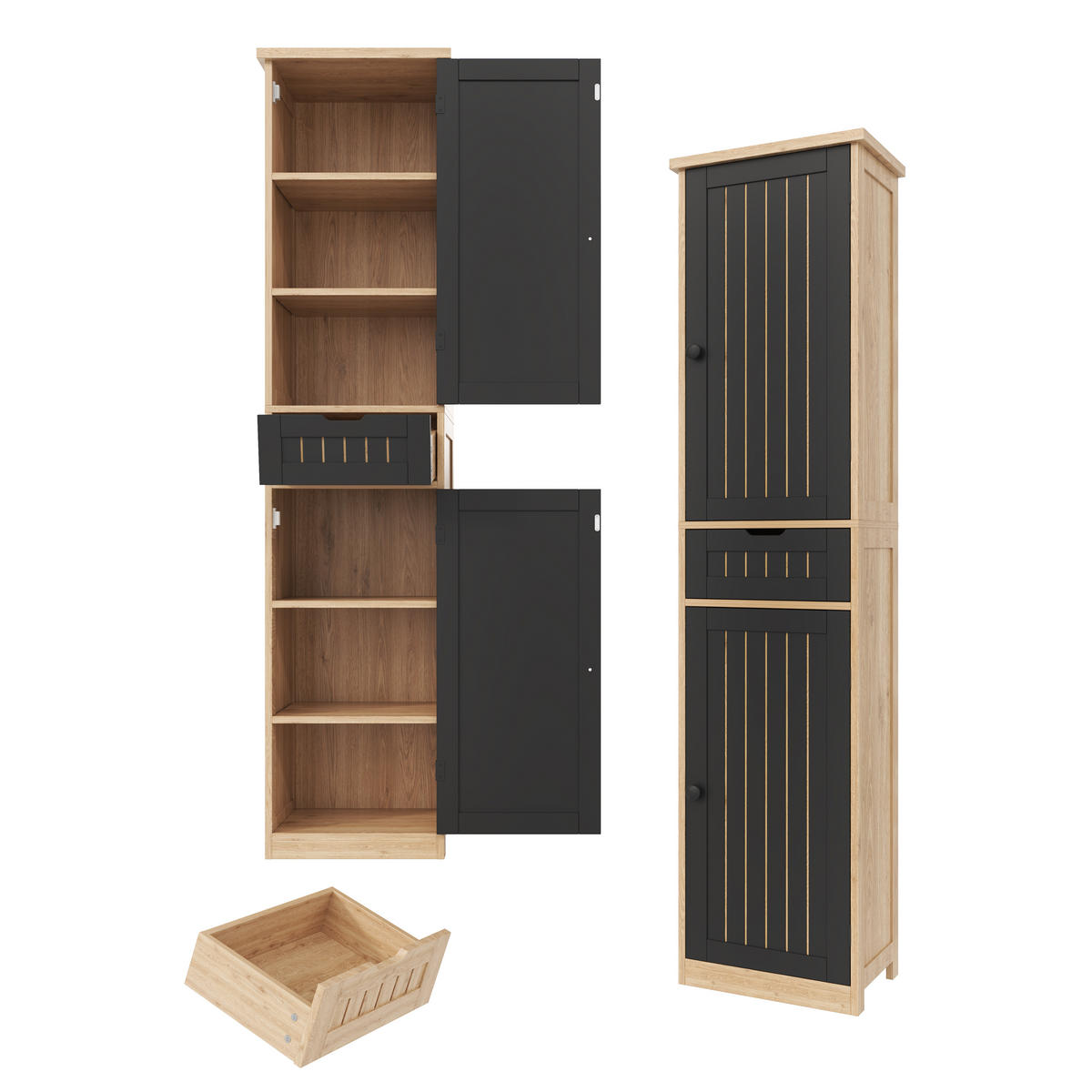 HIGHBOARD DE-38709 40/30/170 cm 2 Türen und 1 Schublade Natur - Naturfarben, Holzwerkstoff (40/170/30cm) - ComfortXL