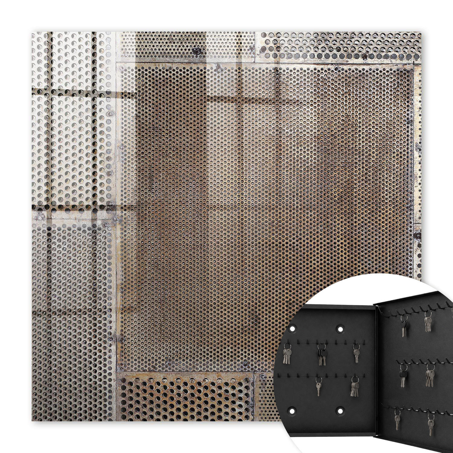 SCHLÜSSELBOX Schwarz 30x30 cm- Türöffnung nach rechts - Industriemuster - Braun, Metall (30/30/5cm) - TULUP