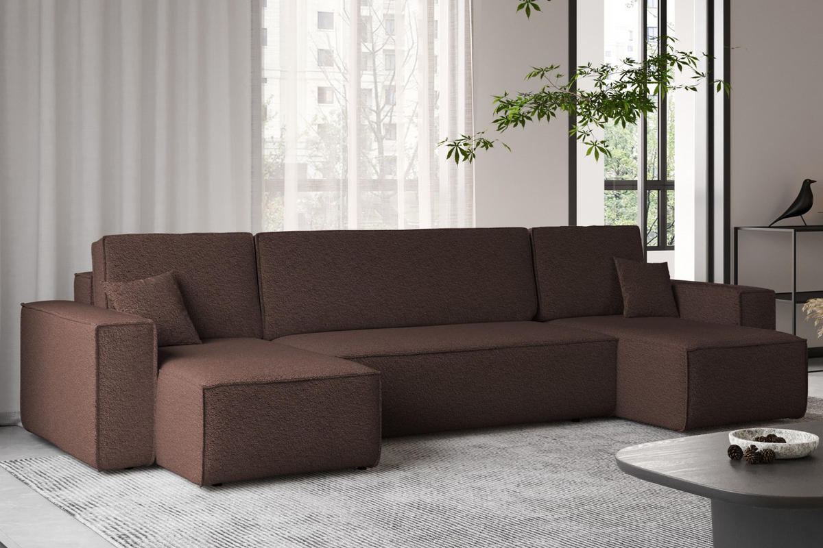 ECKSOFA Mit Schlaffunktion Und Bettkasten U-form BEST stoff Abriamo Braun - Braun, Holz (98/312cm) - Kaiser Möbel