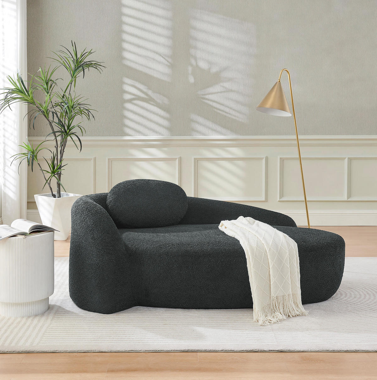 SOFA aus Teddy-Stoff mit Kissen Schwarz - Schwarz, Kunststoff (38/24.5/67cm) - Meubliv