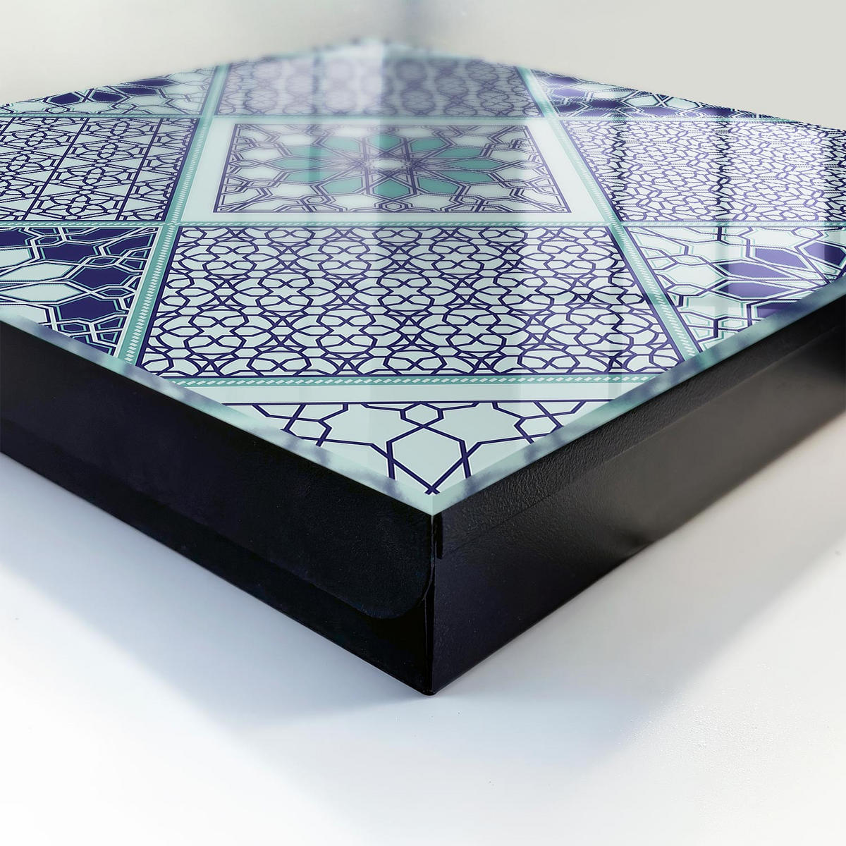 SCHLÜSSELBOX Schwarz 30x30 cm- Türöffnung nach rechts - Geometrisches Muster - Blau, Metall (30/30/5cm) - TULUP