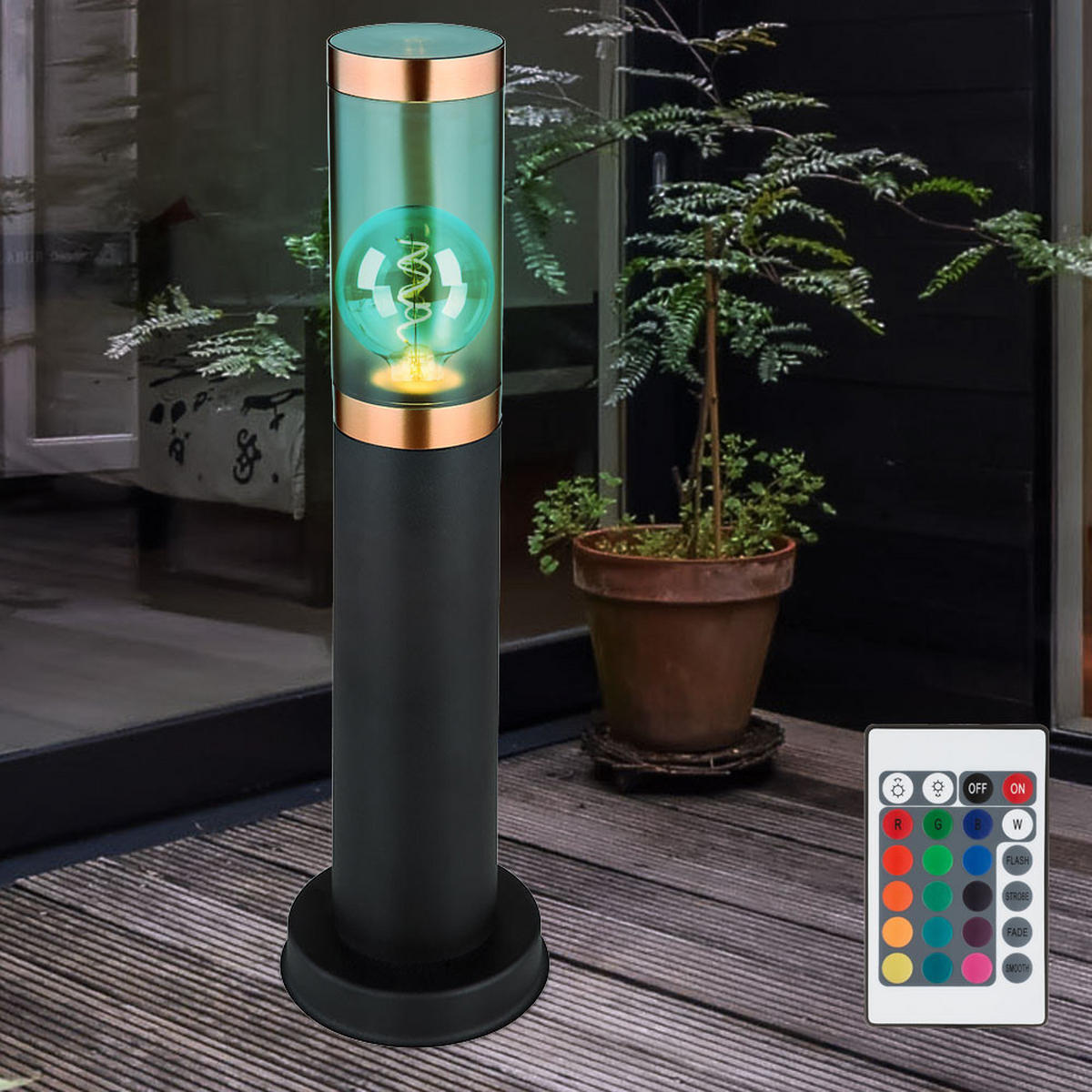 LED WEGLEUCHTE Edelstahl Schwarz Kupfer - Schwarz, Metall (12.7/12.7/45cm) - Globo Lighting