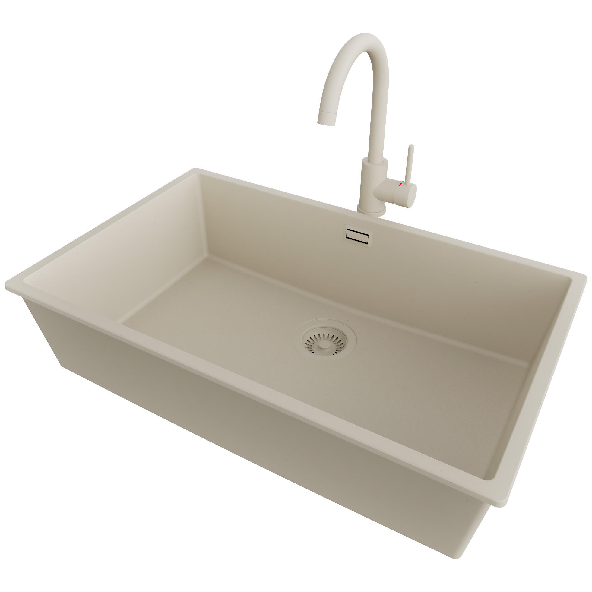 UNTERBAUSPÜLE GRANIT London, 3-er set Alles Beige 76/47 cm, 1 Becken + Küchenarmatur 32/20 cm + Ablauf-Set ab 80er Unterschrank - Beige, Kunststoff (76/20/47cm) - Primagran