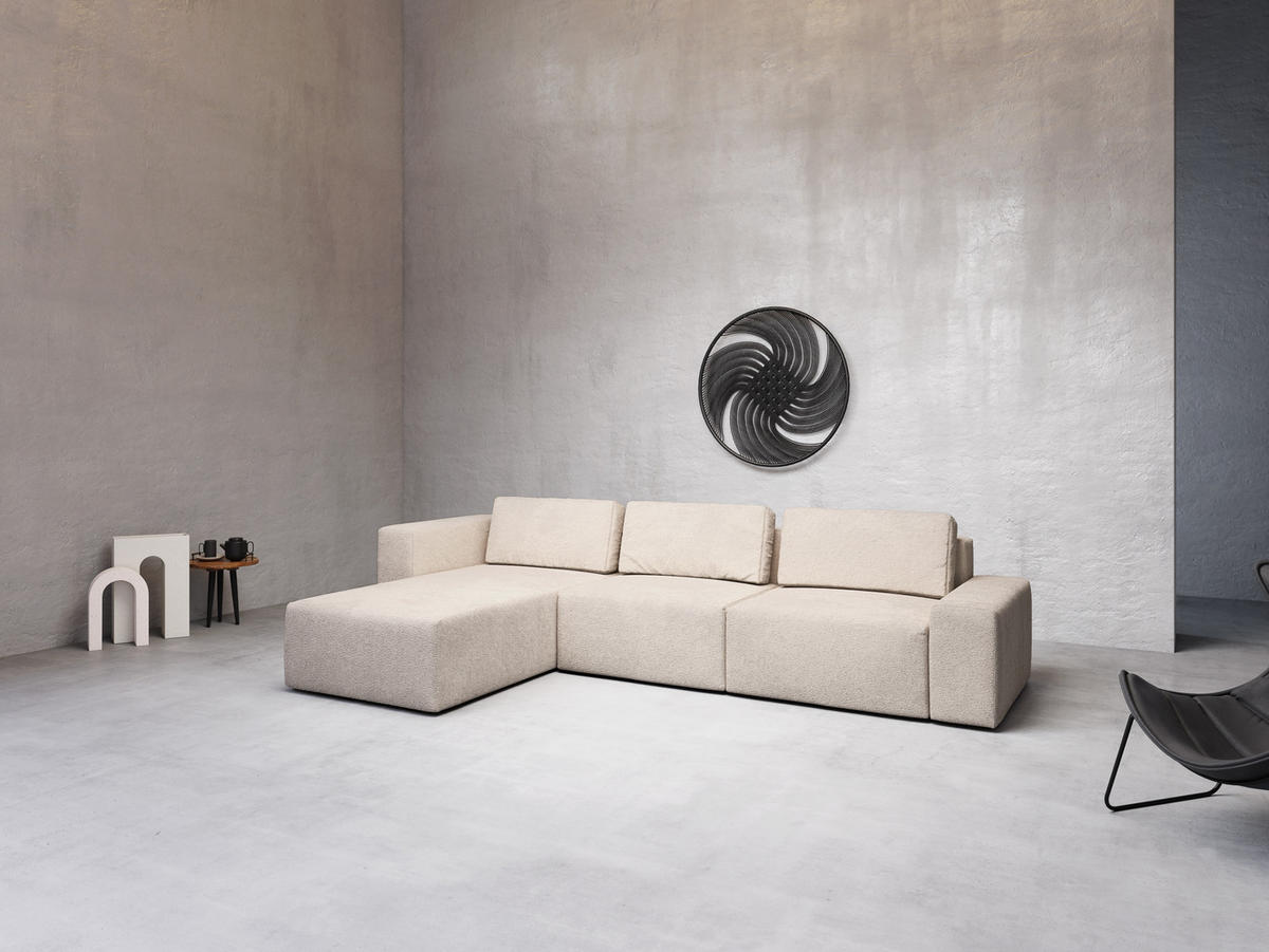 ECKSOFA L Form Arkleton Beige 360/180/93 cm Links mit Schlaffunktion - Beige/Schwarz, Kunststoff/Textil (180/360cm) - AX Living