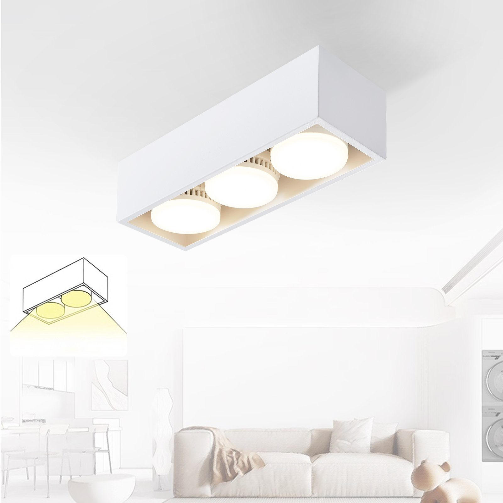 LED-DECKENLEUCHTE Harmonie 3-flammig 30/10/8 cm - Weiß, Metall (30/10/8cm) - Nettlife