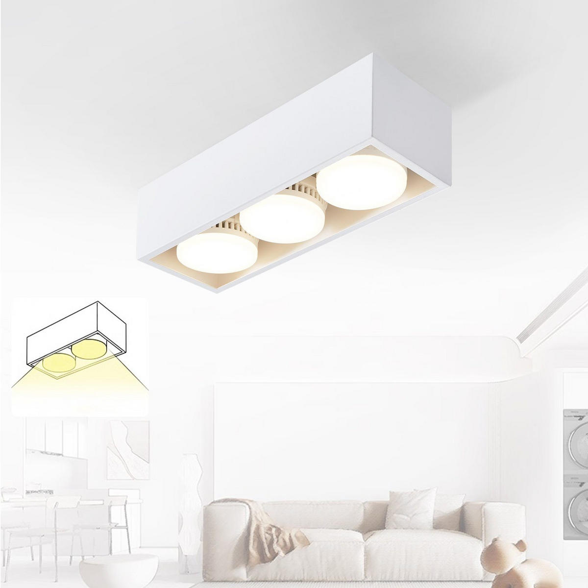 LED-DECKENLEUCHTE Harmonie 3-flammig 30/10/8 cm - Weiß, Metall (30/10/8cm) - Nettlife