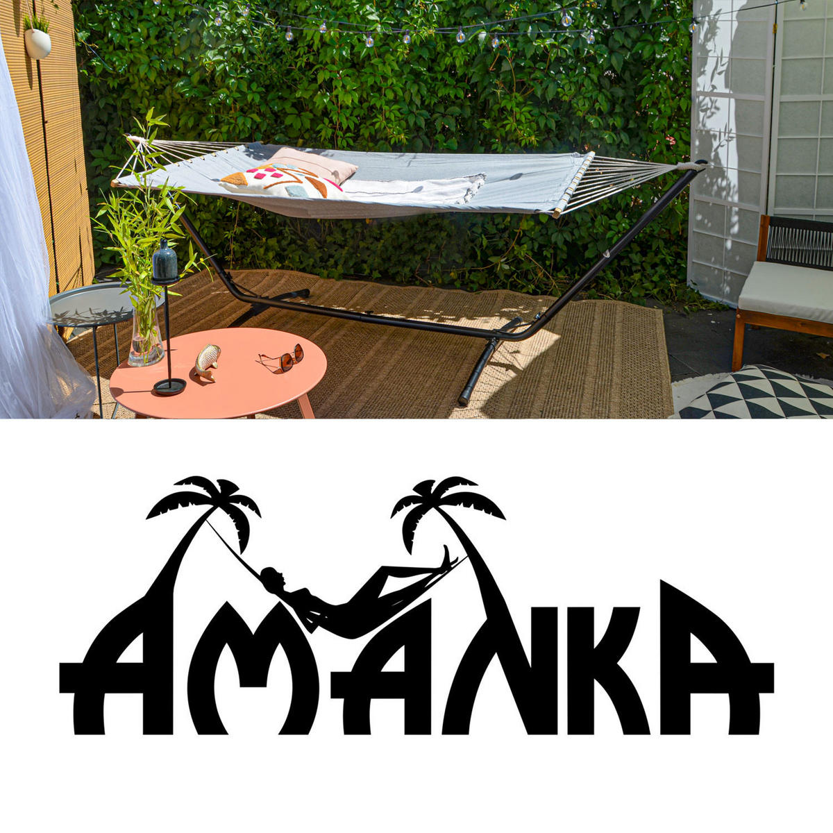 XL HÄNGEMATTE mit Gestell 310/100 cm, Grau/Schwarz - Schwarz, Metall (100/96/310cm) - Amanka