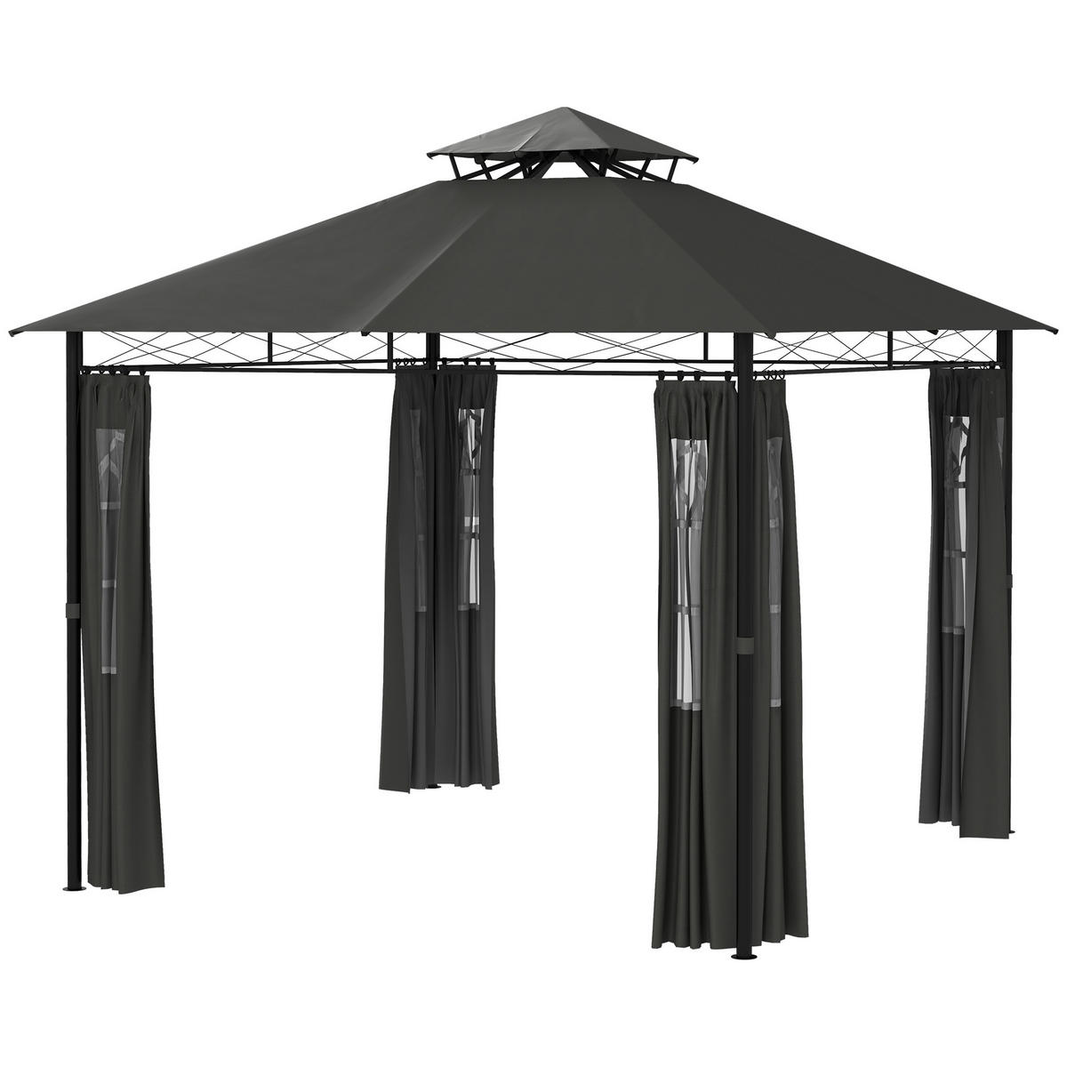 PARTYZELT Gartenpavillon 3 x 3 x 2,88 m, stabiler Outdoor-Pavillon für Events und Garten, Dunkelgrau - Dunkelgrau, Metall (300/288/300cm)