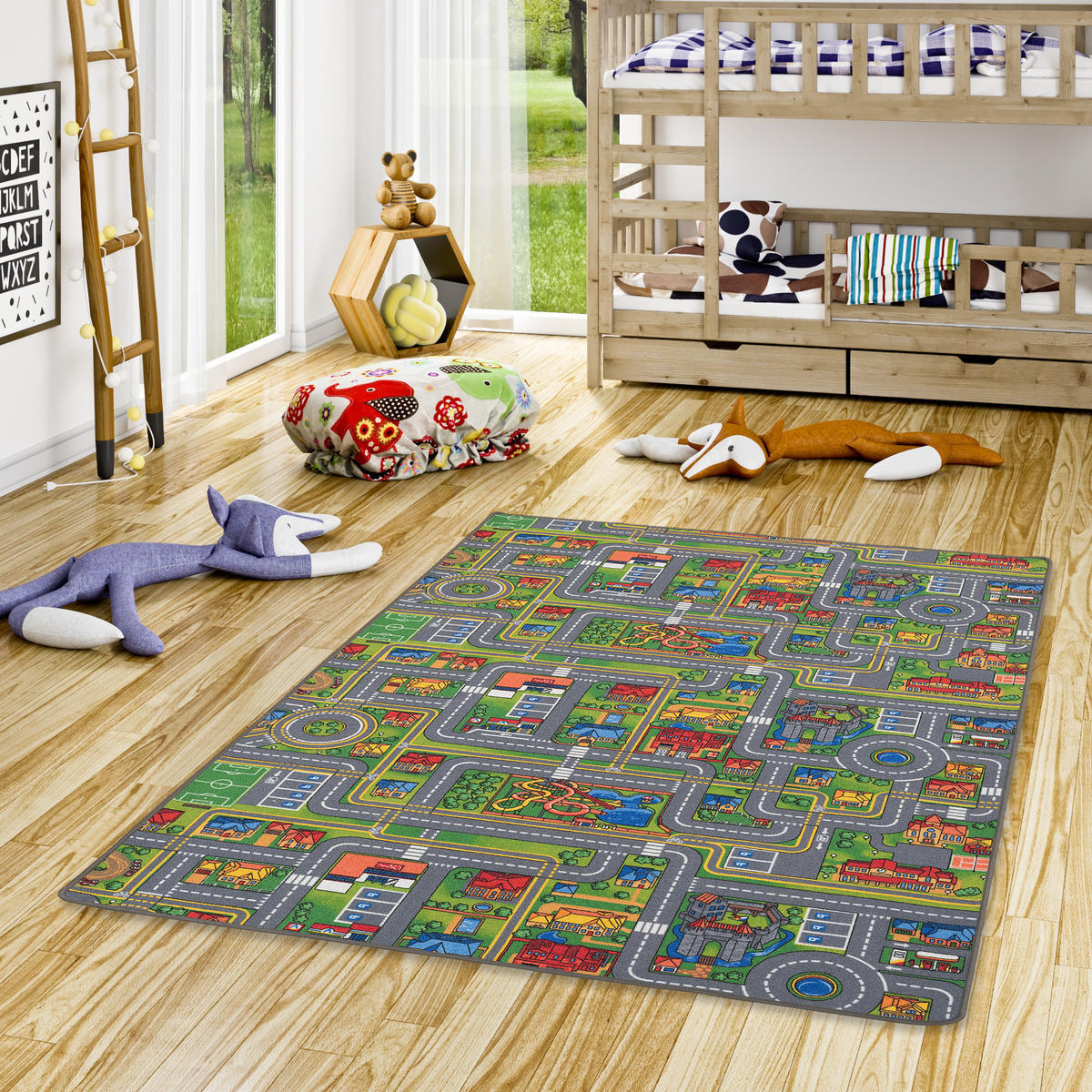 KINDER SPIEL STRASSENTEPPICH - Grau/Grün, Textil (160/160cm) - Snapstyle