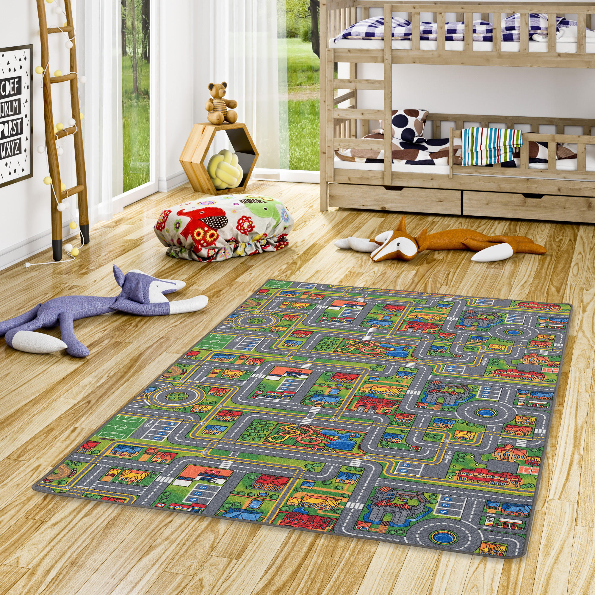 Thumbnail - Snapstyle Kinder, Grau, Grün, Textil, 160x160 cm, Teppiche & Böden, Teppiche, Teppich Kinderzimmer