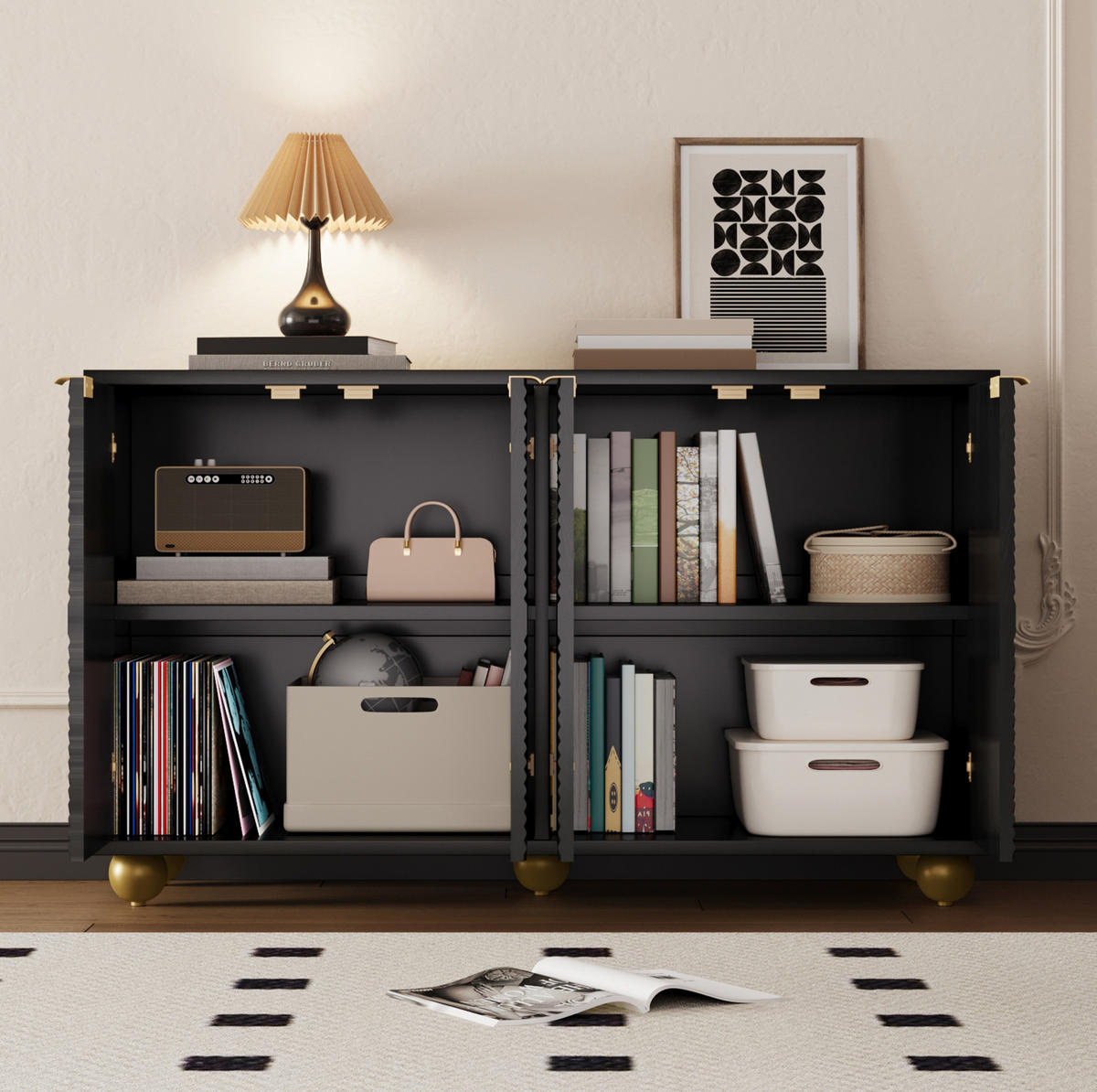 SIDEBOARD 4-türig 120 x 35 x 71,5 cm MDF Schwarz - Schwarz, Holzwerkstoff (120/71.5/35cm) - Meubliv